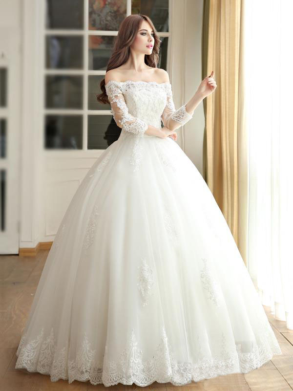 Langes Prinzessin Hochzeitskleid,Langarm Brautkleid,Weiß ...